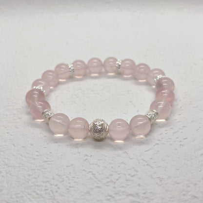 Natural Moissanite Rose Quartz Sterling Silver Bracelet