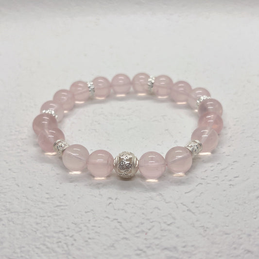 Natural Moissanite Rose Quartz Sterling Silver Bracelet