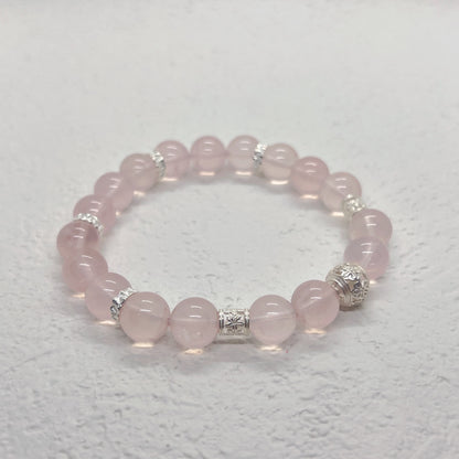 Natural Moissanite Rose Quartz Sterling Silver Bracelet