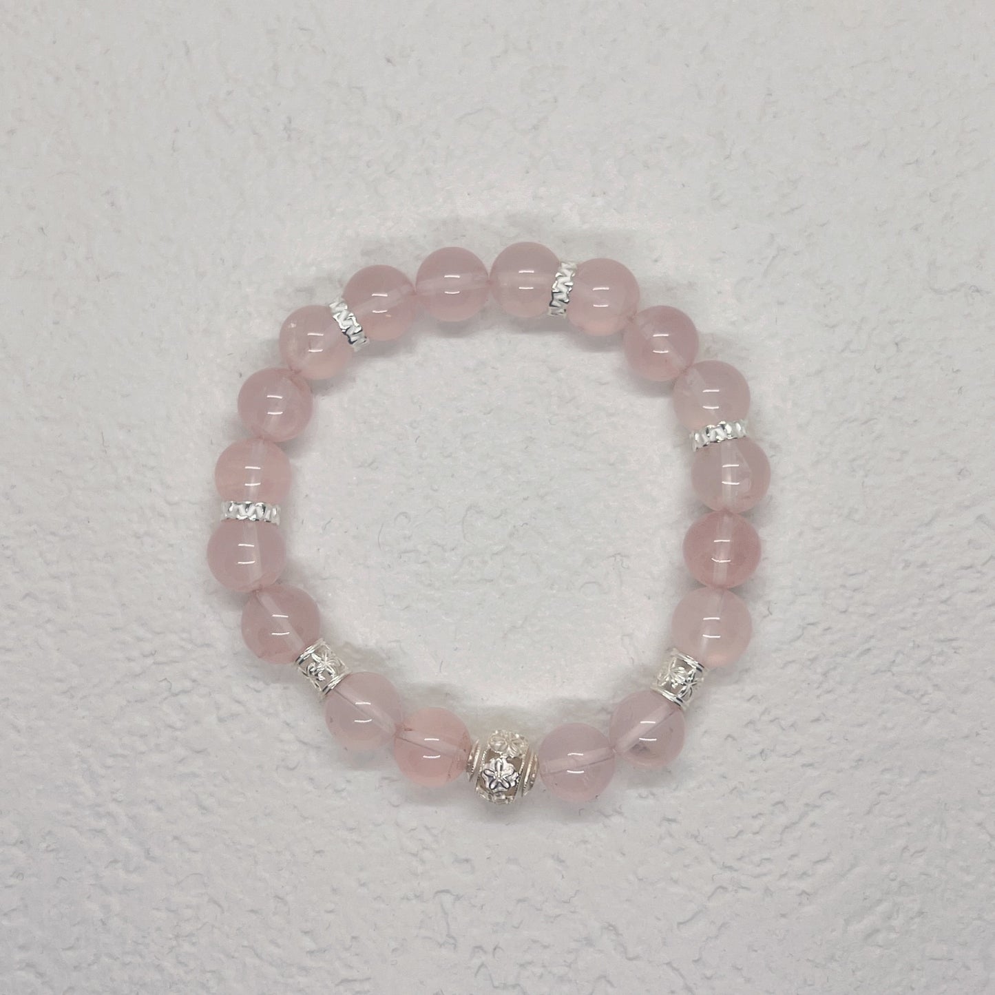 Natural Moissanite Rose Quartz Sterling Silver Bracelet