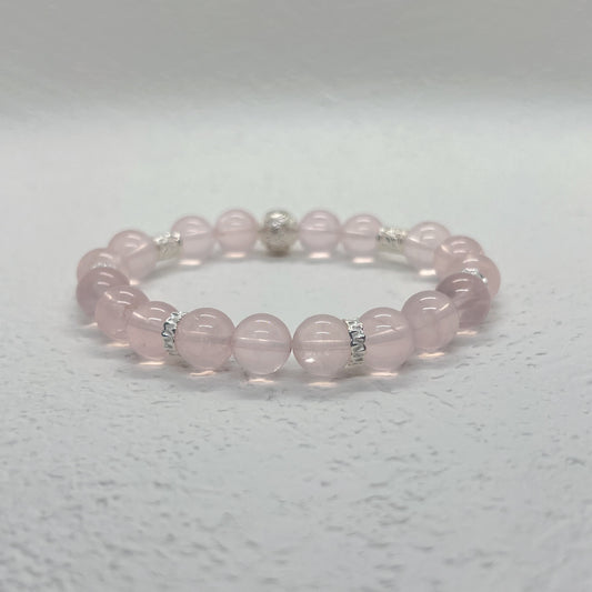 Natural Moissanite Rose Quartz Sterling Silver Bracelet