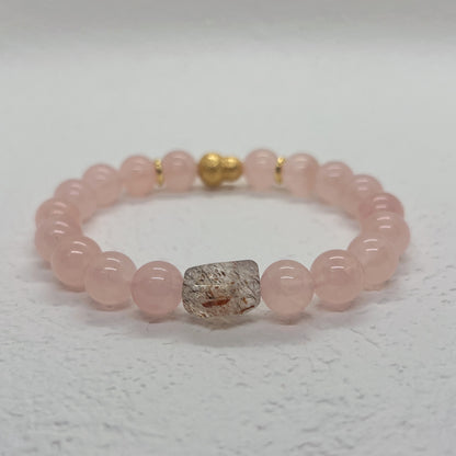 Natural Horse Pink Crystal Sterling Silver Bracelet