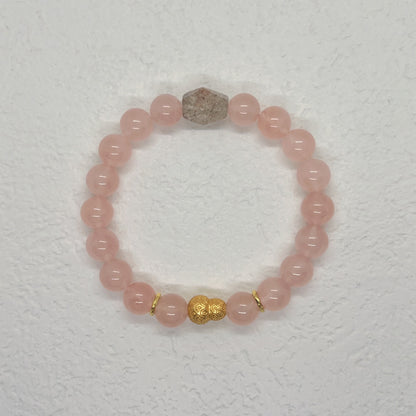 Natural Horse Pink Crystal Sterling Silver Bracelet