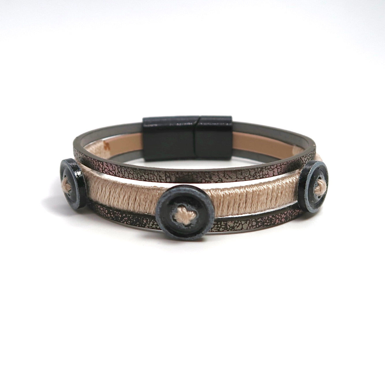 Vintage Hand-Woven Button Leather Bracelet - DXbracelet