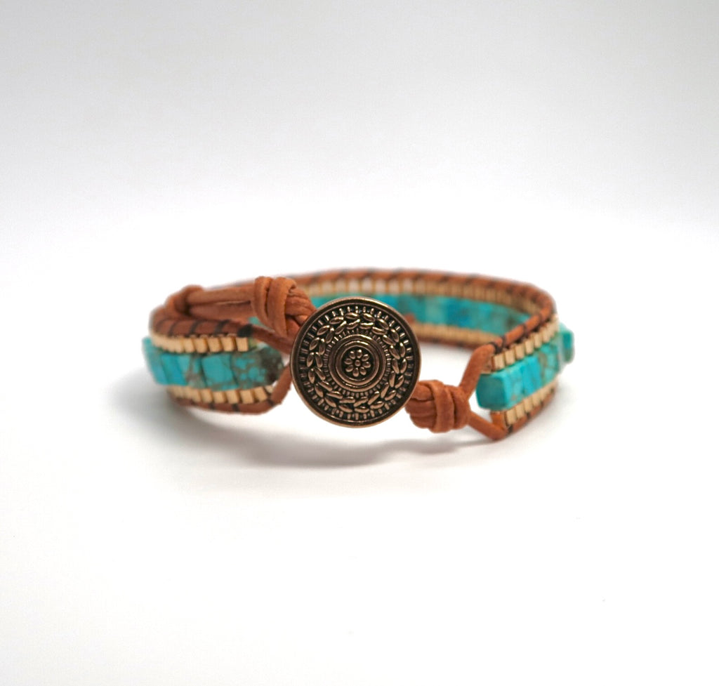 Multi-Color Square Imperial Jasper Woven Bracelet - Vintage - DXbracelet