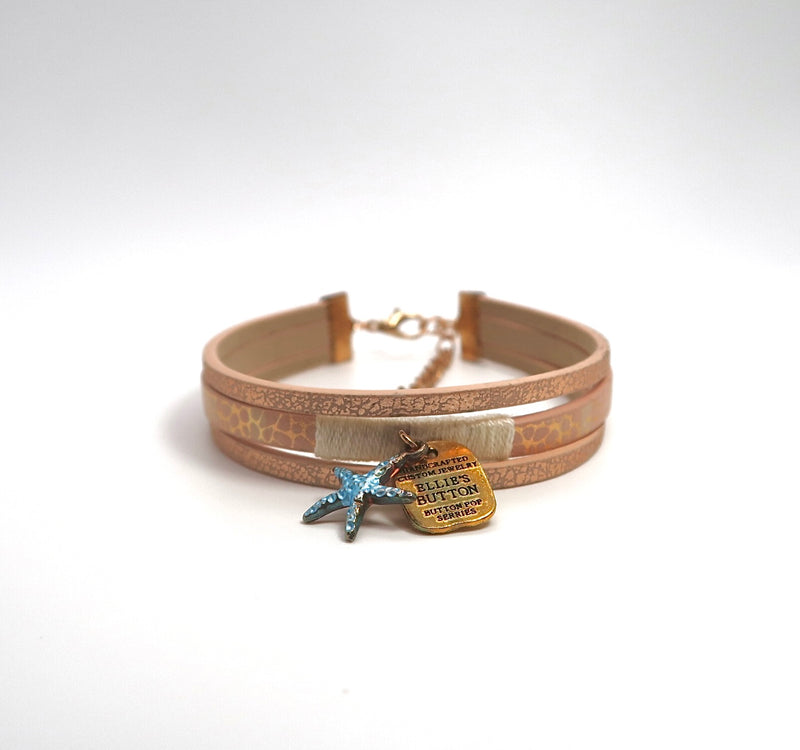 Boho Layered Cotton Cord Bracelet - Starfish Leather Charm - DXbracelet