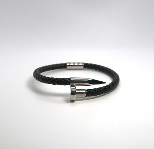 Minimalist Nailhead Braided Leather Cord Bracelet - DXbracelet
