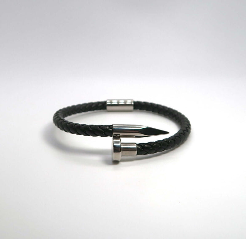 Minimalist Nailhead Braided Leather Cord Bracelet - DXbracelet
