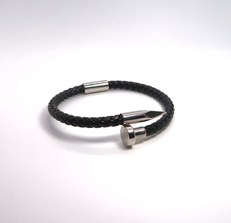 Minimalist Nailhead Braided Leather Cord Bracelet - DXbracelet