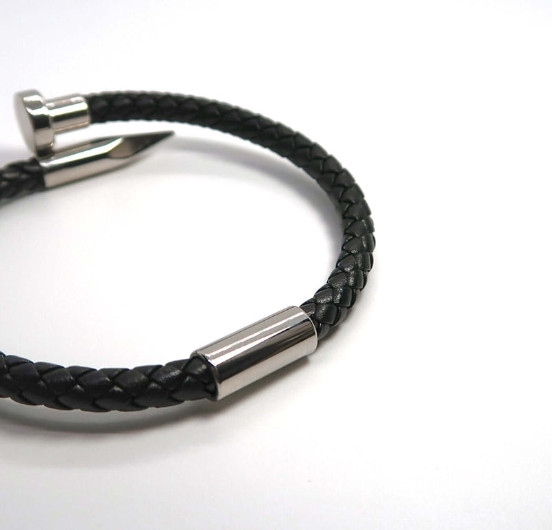 Minimalist Nailhead Braided Leather Cord Bracelet - DXbracelet