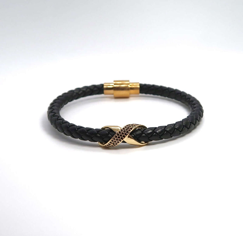 New 4-Color Cross Knot Leather Cord Bracelet w/ Copper Zircon Clasp - DXbracelet