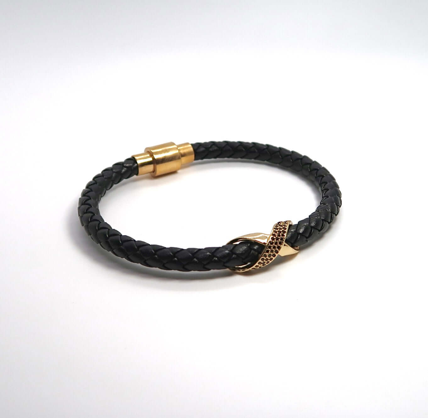 New 4-Color Cross Knot Leather Cord Bracelet w/ Copper Zircon Clasp - DXbracelet