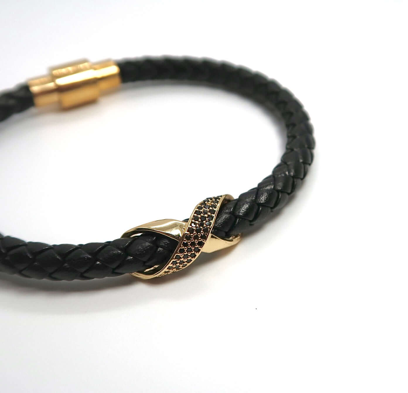 New 4-Color Cross Knot Leather Cord Bracelet w/ Copper Zircon Clasp - DXbracelet