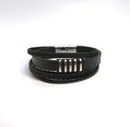Men's Stacked Leather & Alloy Magnetic Clasp Cuff Bracelet - DXbracelet