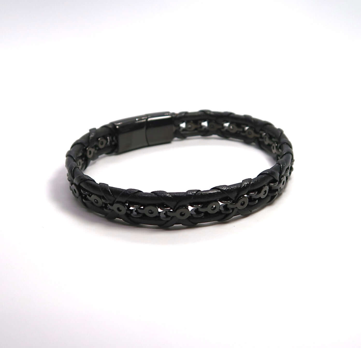 Minimalist Punk Braided Chain & Leather Bracelet - DXbracelet