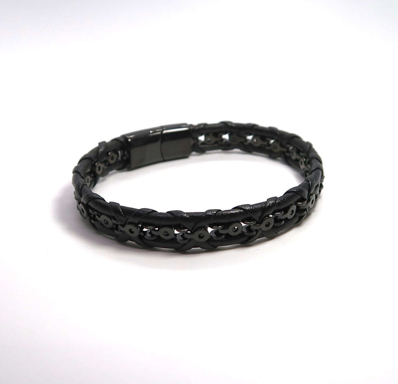 Minimalist Punk Braided Chain & Leather Bracelet - DXbracelet