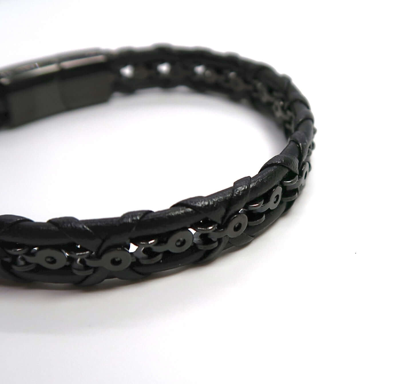 Minimalist Punk Braided Chain & Leather Bracelet - DXbracelet