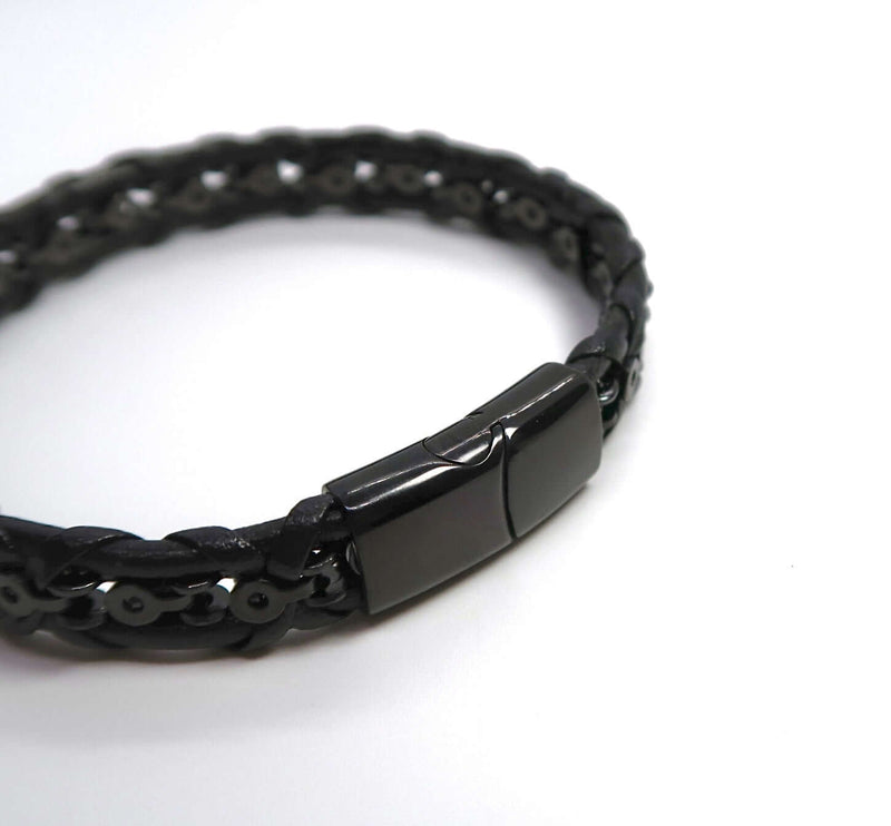 Minimalist Punk Braided Chain & Leather Bracelet - DXbracelet