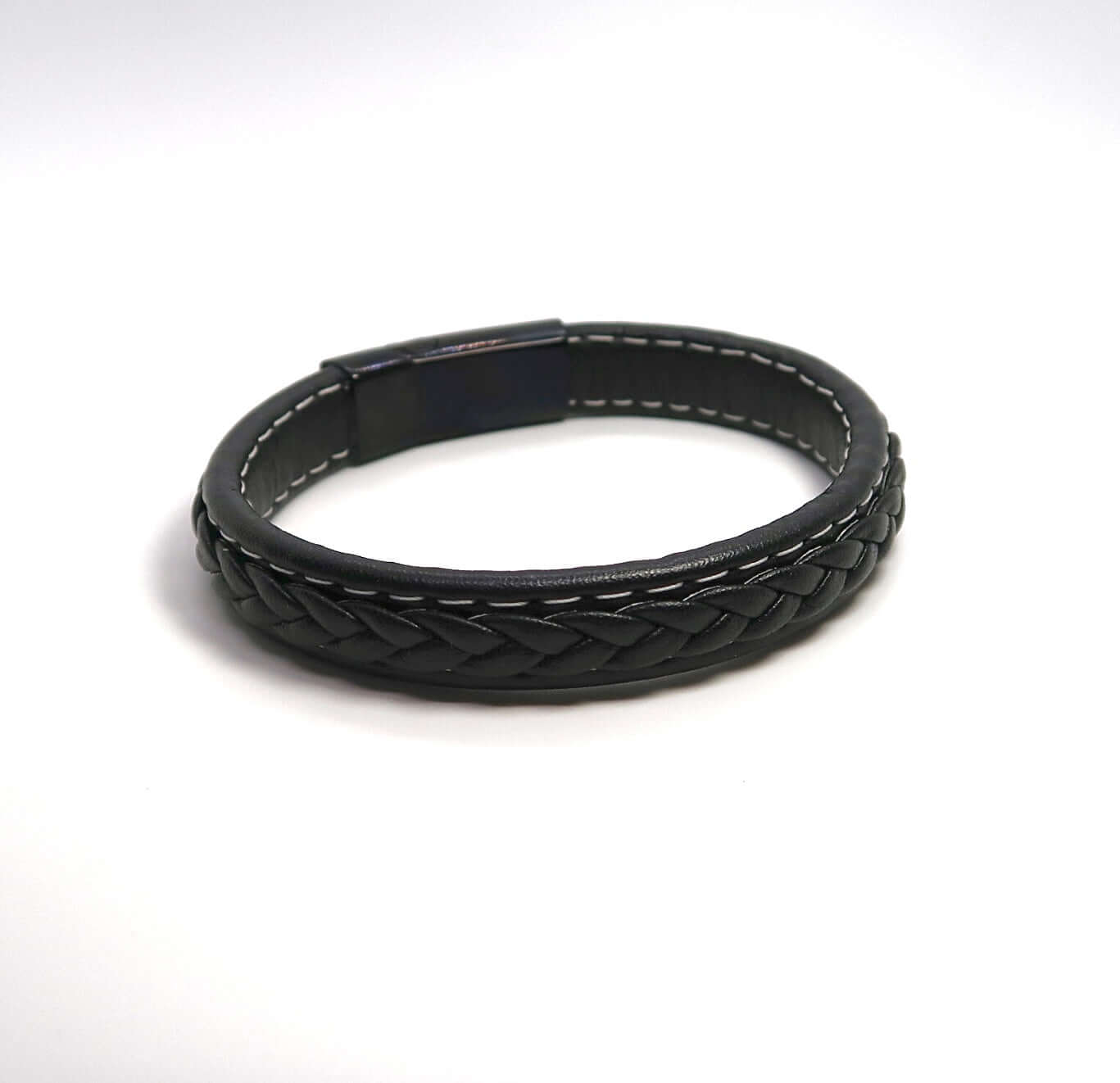 Minimalist Single-Layer Hand Braided Leather Cuff w/ Magnetic Clasp - DXbracelet