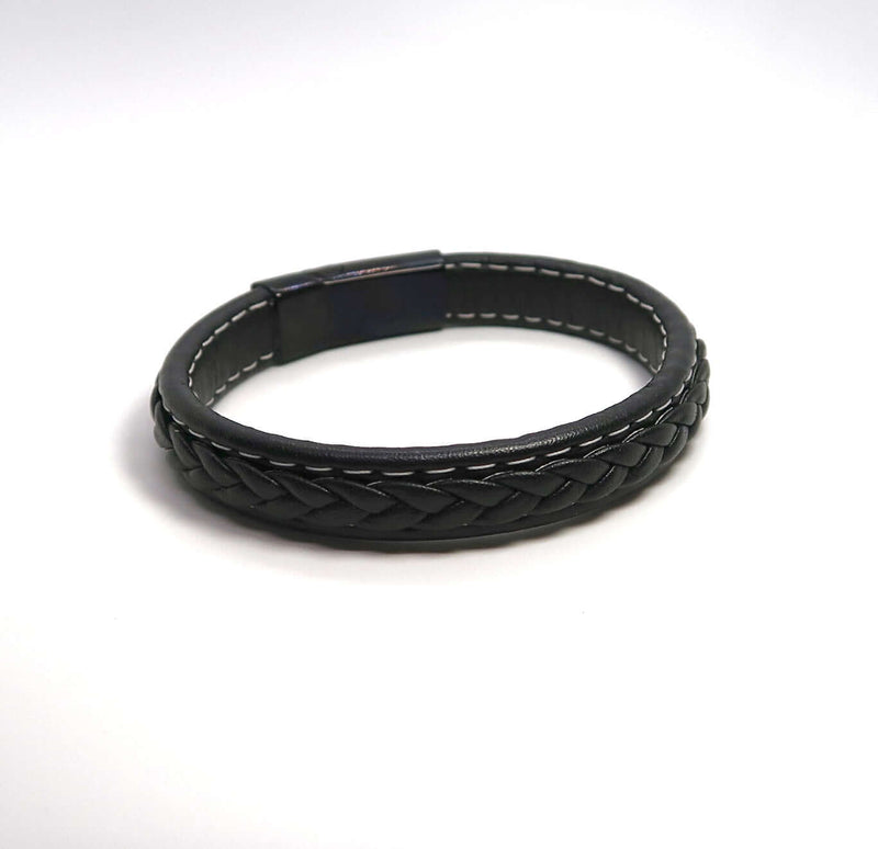 Minimalist Single-Layer Hand Braided Leather Cuff w/ Magnetic Clasp - DXbracelet