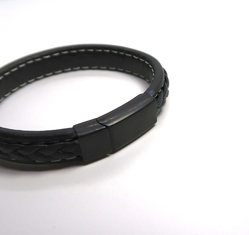 Minimalist Single-Layer Hand Braided Leather Cuff w/ Magnetic Clasp - DXbracelet