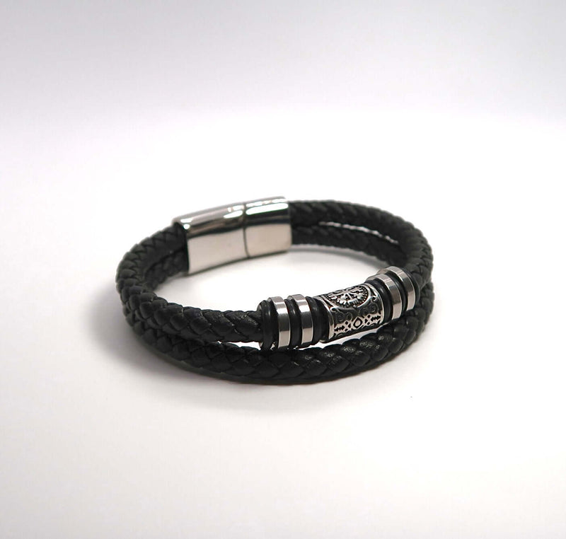 Vintage Symbol-Adorned Double Loop Handwoven Leather Cuff - DXbracelet