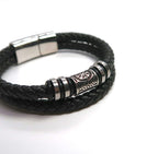 Vintage Symbol-Adorned Double Loop Handwoven Leather Cuff - DXbracelet