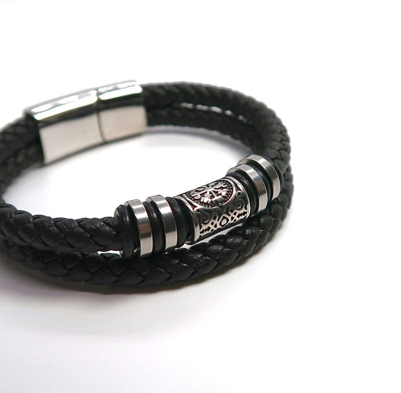 Vintage Symbol-Adorned Double Loop Handwoven Leather Cuff - DXbracelet