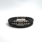 Vintage Symbol-Adorned Double Loop Handwoven Leather Cuff - DXbracelet