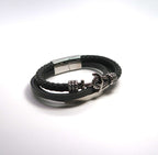 Nautical Stacked Braided Leather Cuff w/ Anchor Charm - DXbracelet