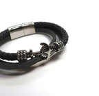 Nautical Stacked Braided Leather Cuff w/ Anchor Charm - DXbracelet