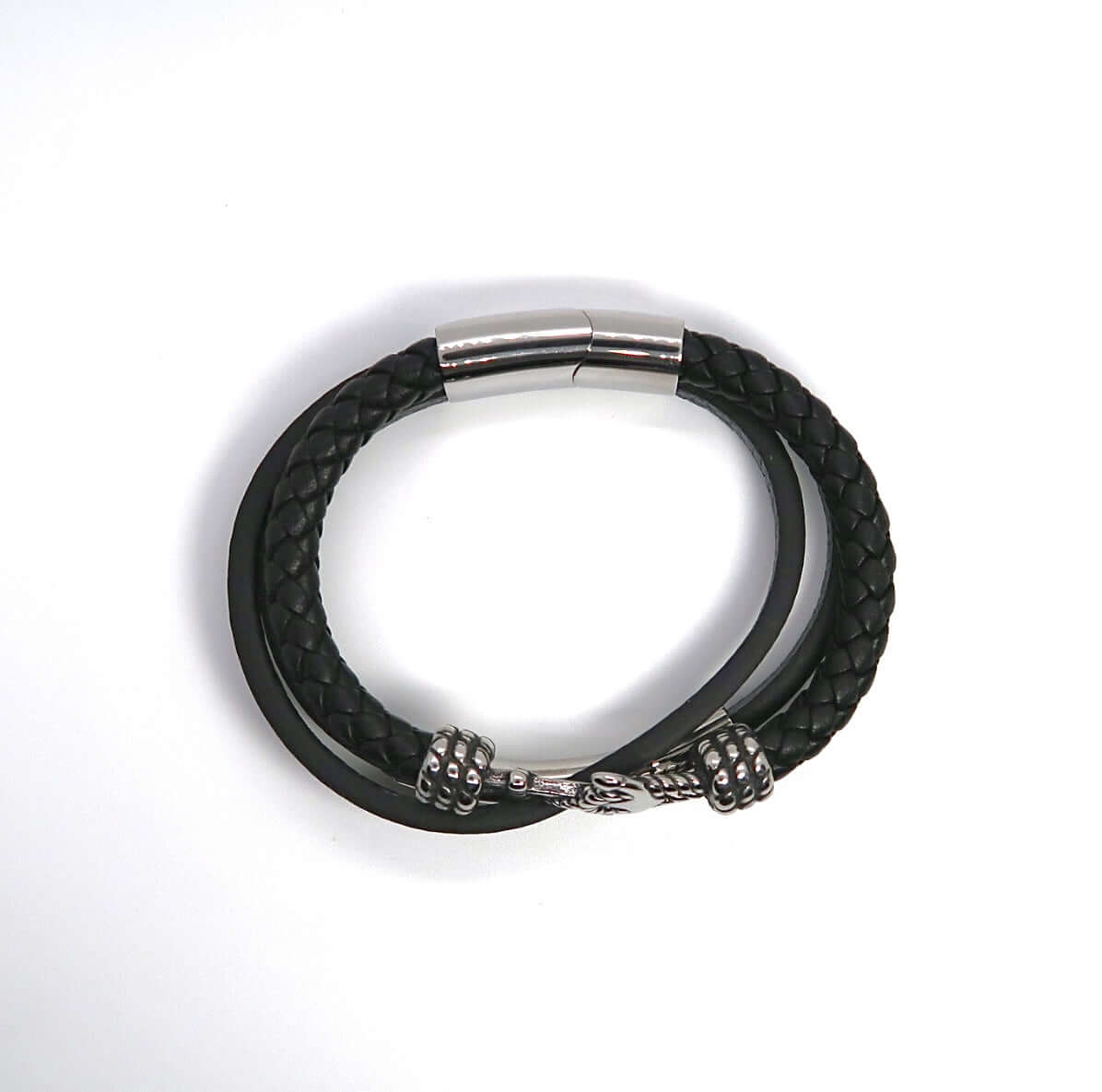 Nautical Stacked Braided Leather Cuff w/ Anchor Charm - DXbracelet