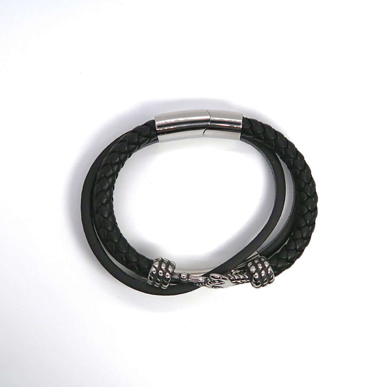 Nautical Stacked Braided Leather Cuff w/ Anchor Charm - DXbracelet