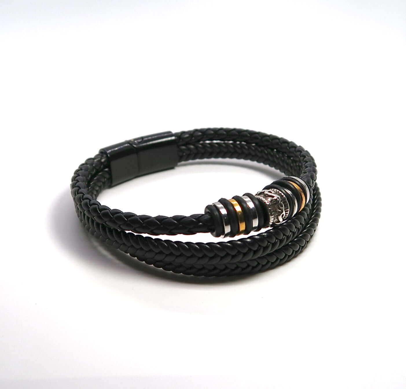 Versatile Stacked Laser-Etched Magnetic Leather Bracelet - DXbracelet