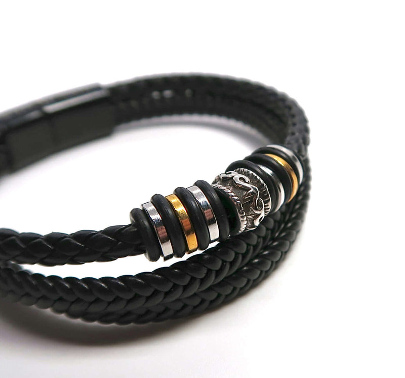 Versatile Stacked Laser-Etched Magnetic Leather Bracelet - DXbracelet
