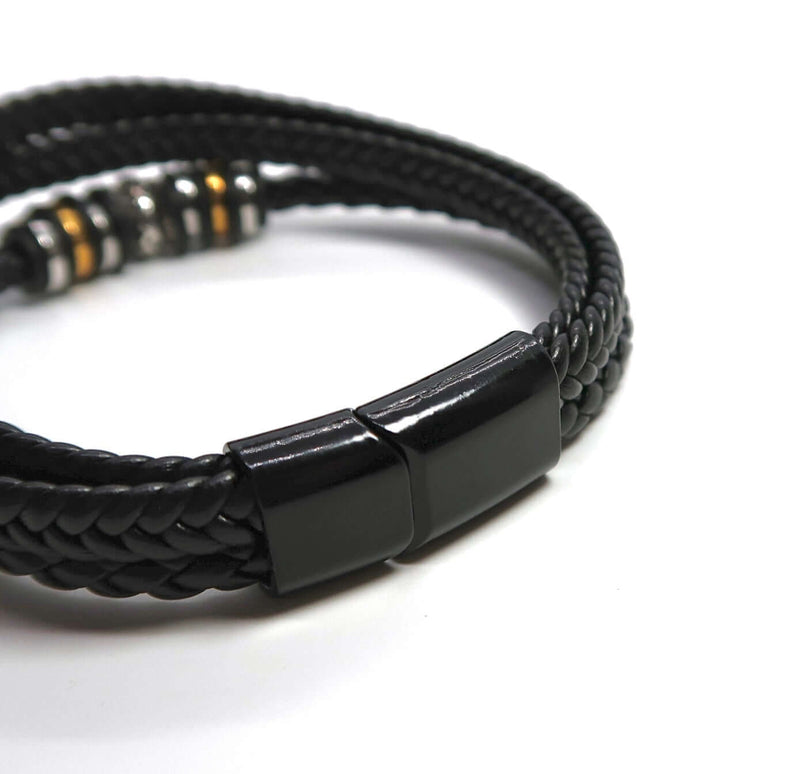 Versatile Stacked Laser-Etched Magnetic Leather Bracelet - DXbracelet