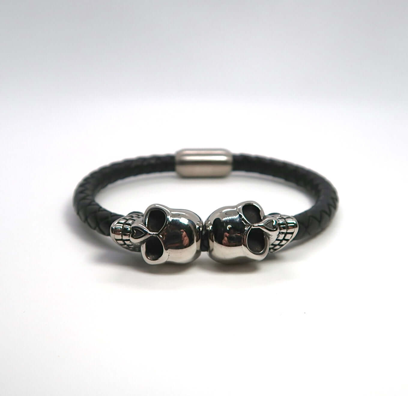 Men's Gothic Skull Braided Leather & Titanium Steel Cuff - DXbracelet