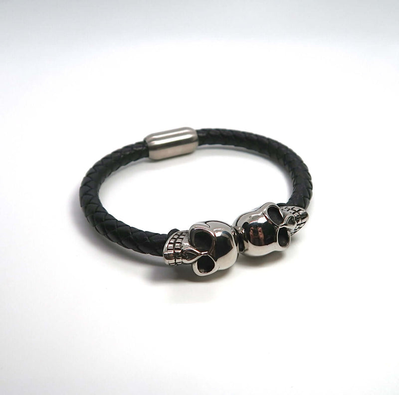 Men's Gothic Skull Braided Leather & Titanium Steel Cuff - DXbracelet
