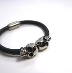 Men's Gothic Skull Braided Leather & Titanium Steel Cuff - DXbracelet