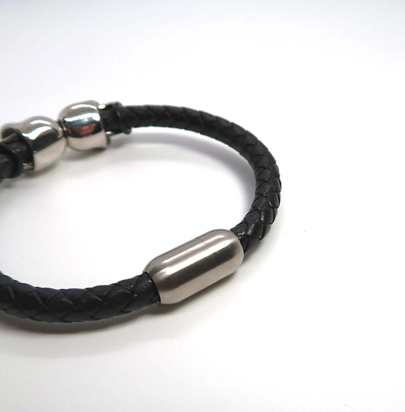 Men's Gothic Skull Braided Leather & Titanium Steel Cuff - DXbracelet