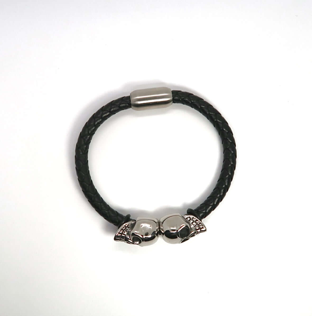 Men's Gothic Skull Braided Leather & Titanium Steel Cuff - DXbracelet