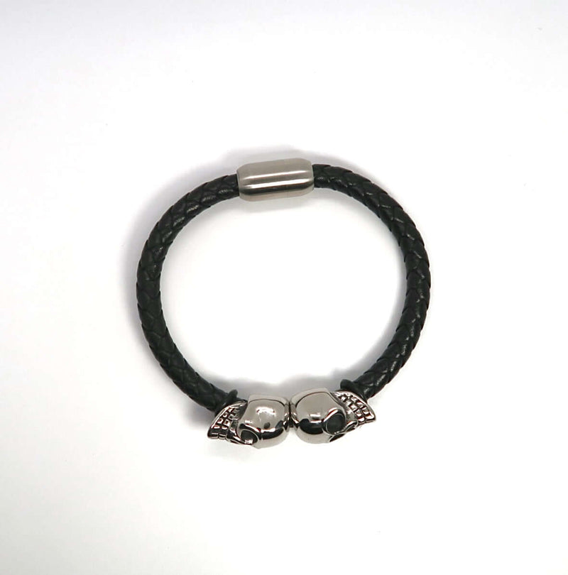 Men's Gothic Skull Braided Leather & Titanium Steel Cuff - DXbracelet