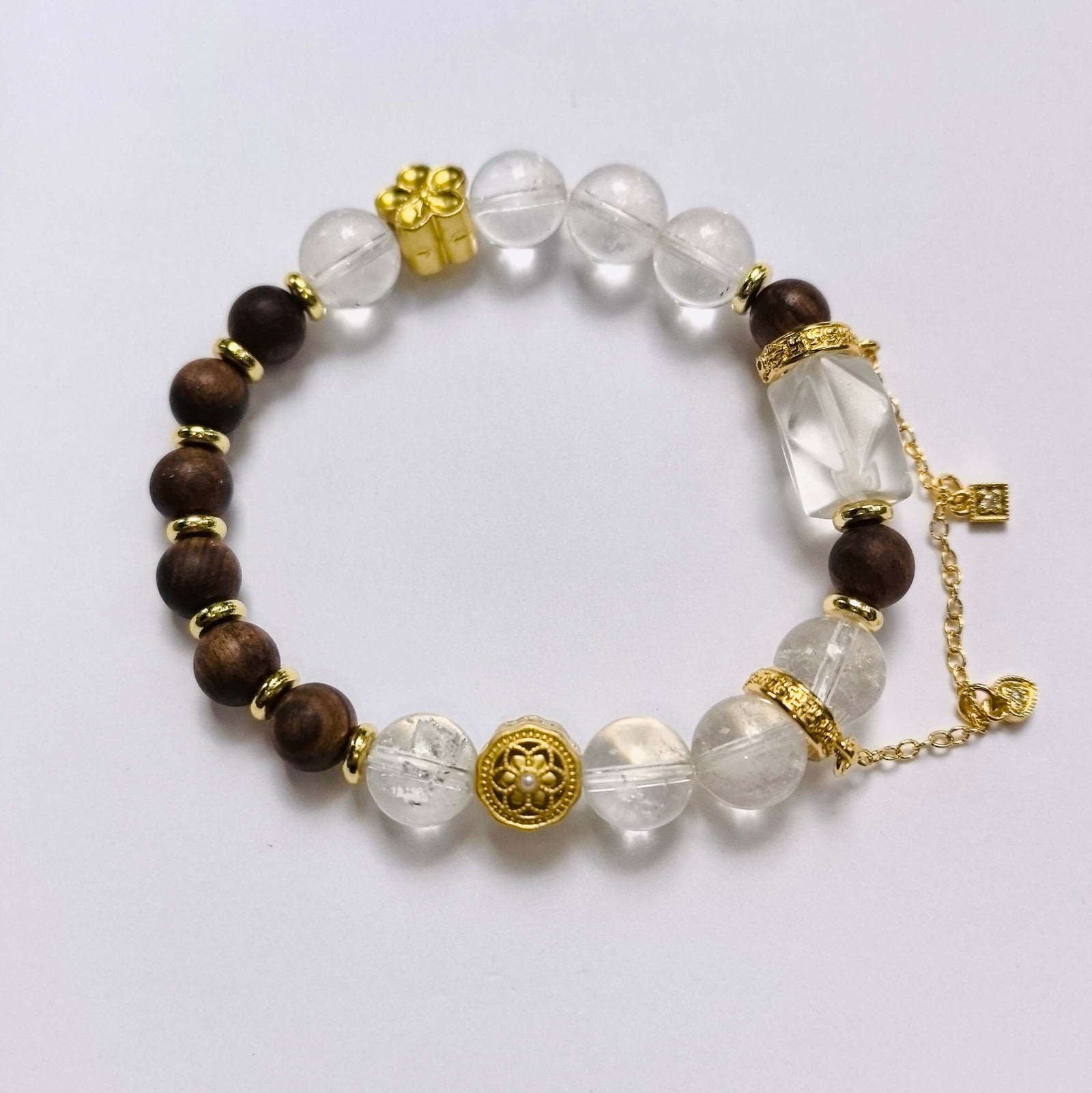 Matching Couple Bracelets in Natural White Crystal and Ebony with Gold Accents - DXbracelet