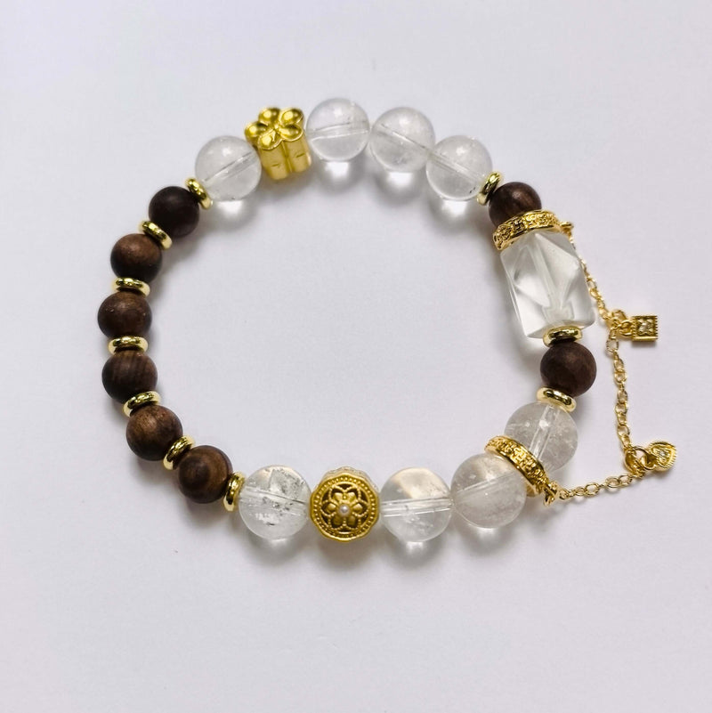 Matching Couple Bracelets in Natural White Crystal and Ebony with Gold Accents - DXbracelet