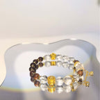 Matching Couple Bracelets in Natural White Crystal and Ebony with Gold Accents - DXbracelet