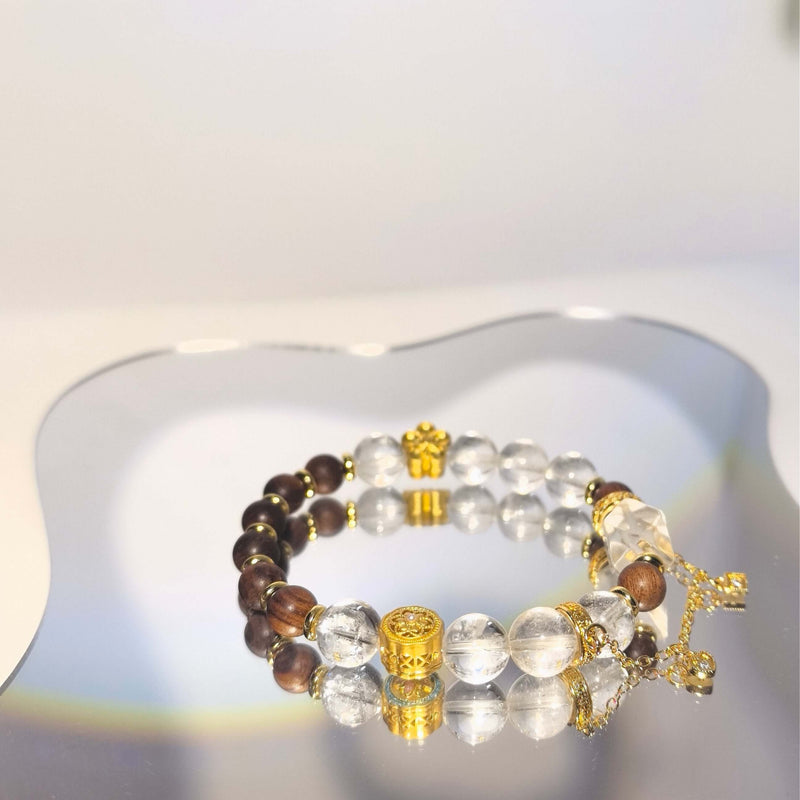 Matching Couple Bracelets in Natural White Crystal and Ebony with Gold Accents - DXbracelet