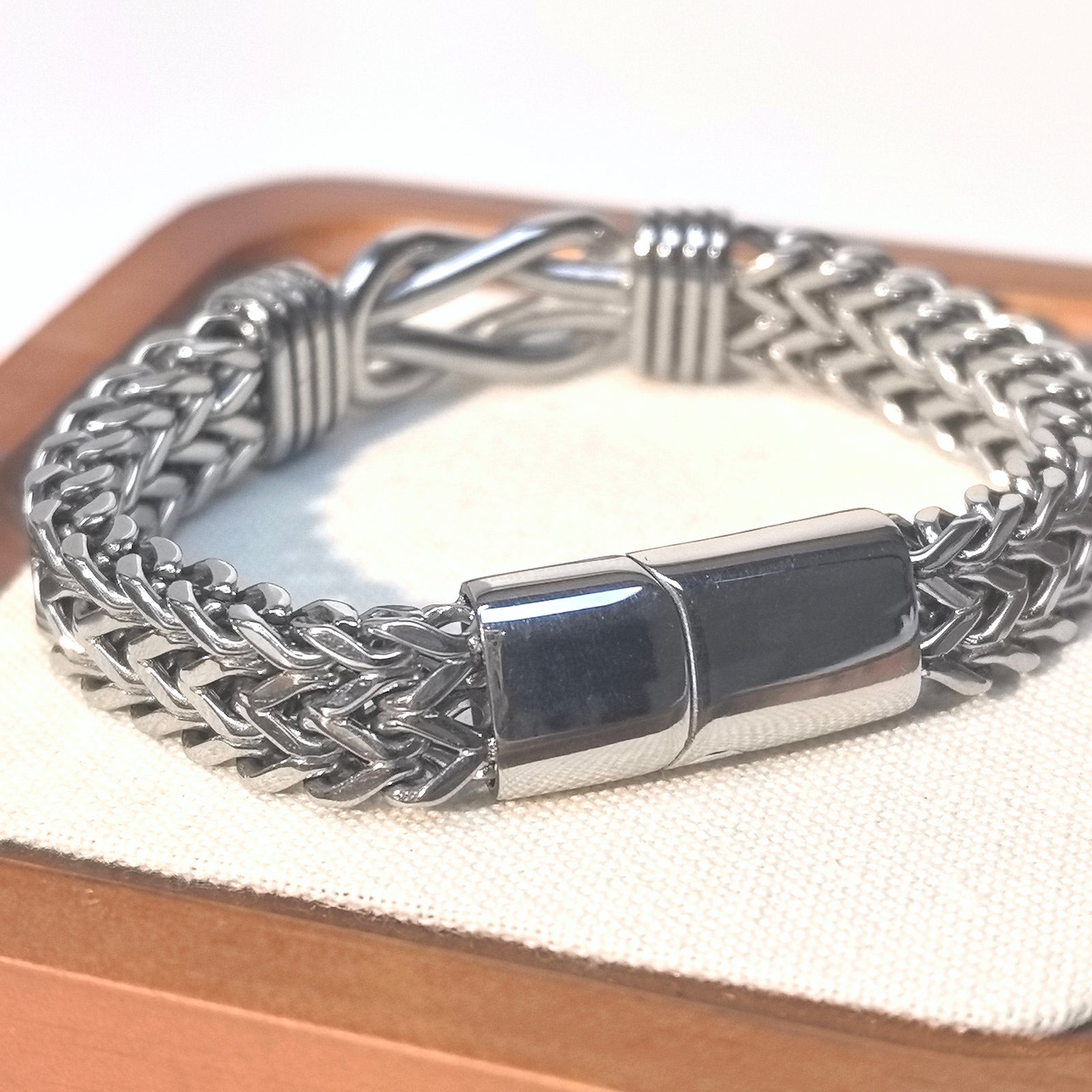 Punk style double row chain titanium steel men's cuffs - DXbracelet