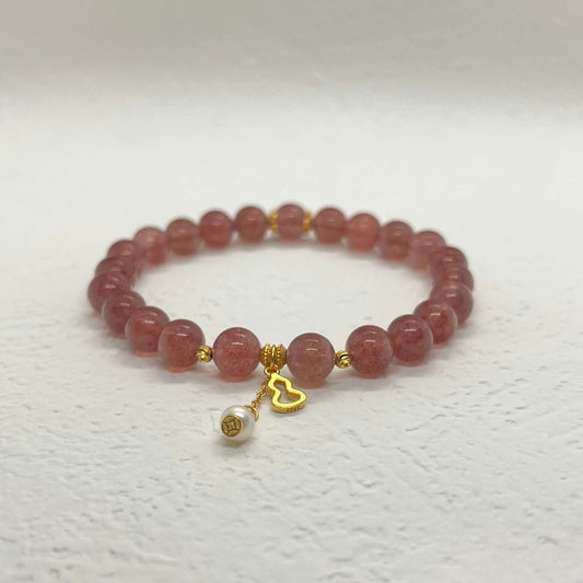 Strawberry Crystal Freshwater Pearl Silver Bracelet