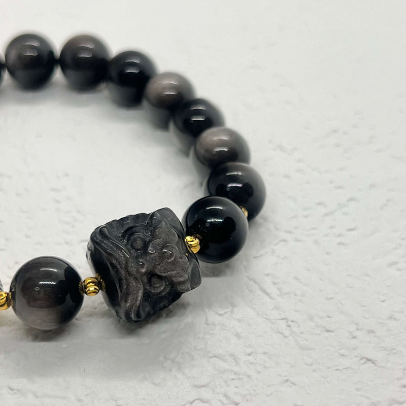 Lion Head Black Onyx Silver Bracelet - DXbracelet