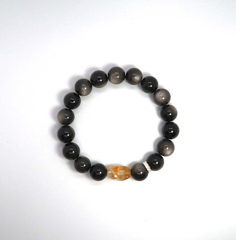 Solar Cat's Eye and Lunar Obsidian Couple's Set - DXbracelet